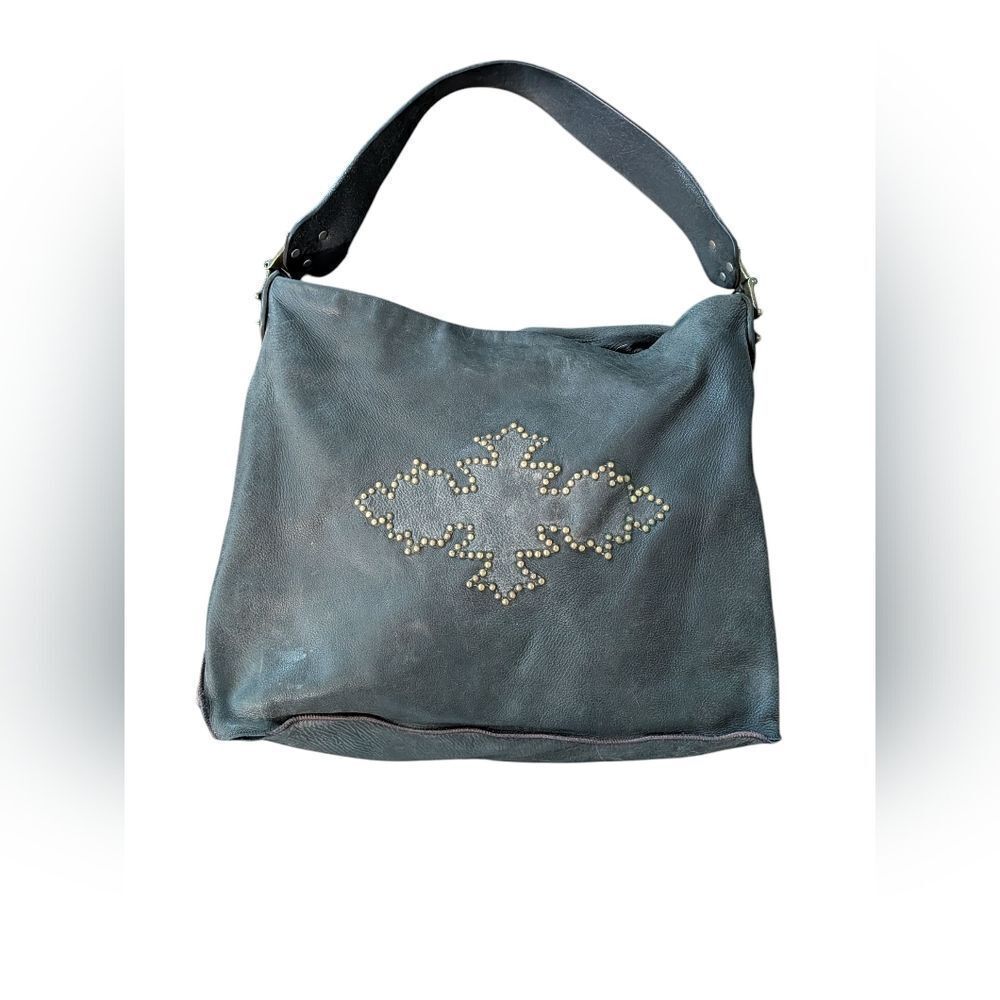 Tylie Malibu Purse Distressed Black Studed Design With Metal And Leather Strap